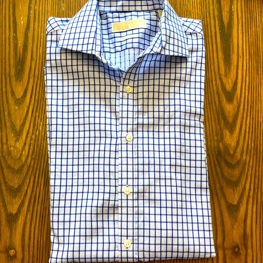 Michael Kors Men’s Non- Iron‎ Button Down Long Sleeve Shirt Blue/White